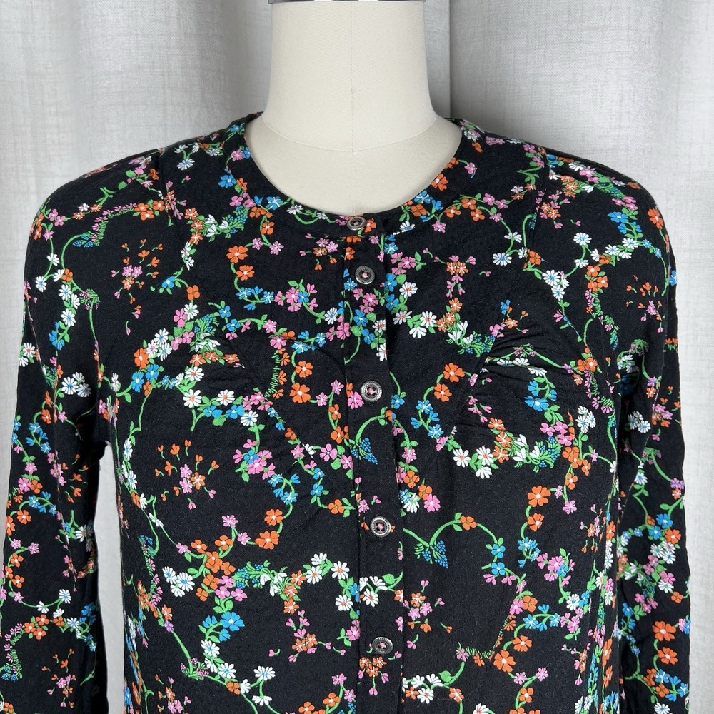 Anthropologie Maeve Avignon Button‎ Down Blouse Blouse Small Black Floral Rayon - Picture 2 of 11
